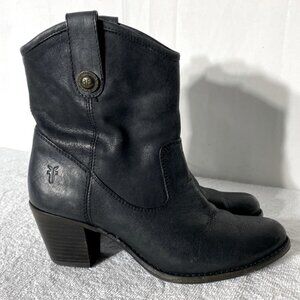 Frye Black Leather Jackie Button Short Western Style Boots Ankle Boots 7.5